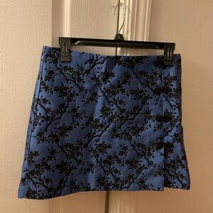 ZARA blue black embroidered floral mini skirt